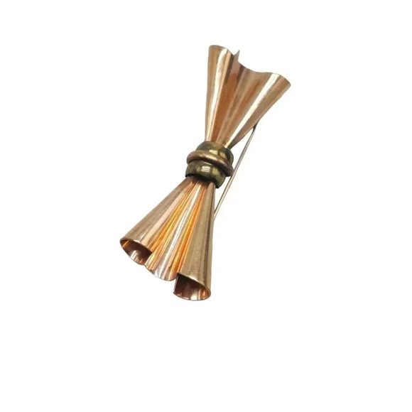 H.S.B. 1/20 12K Gold Filled Bow Brooch Pin Gold Tone Vintage 3 in - Picture 2 of 5